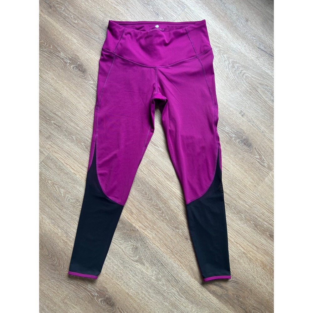 Yogalicious Magenta Purple Black Mesh Panel High Waist Leggings Womens Medium